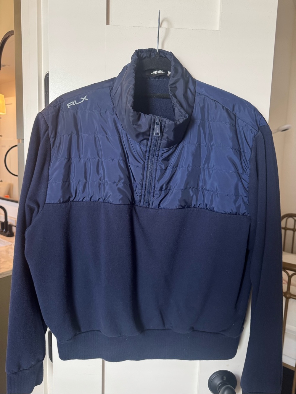 Ralph Lauren RLX Navy Quilted-Panel Half-Zip Sweater